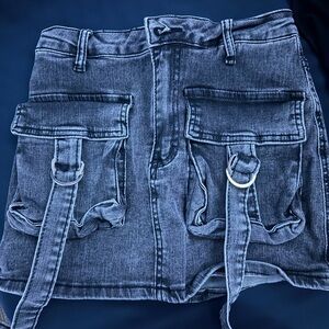 Dark Denim Mini Skirt with Pockets